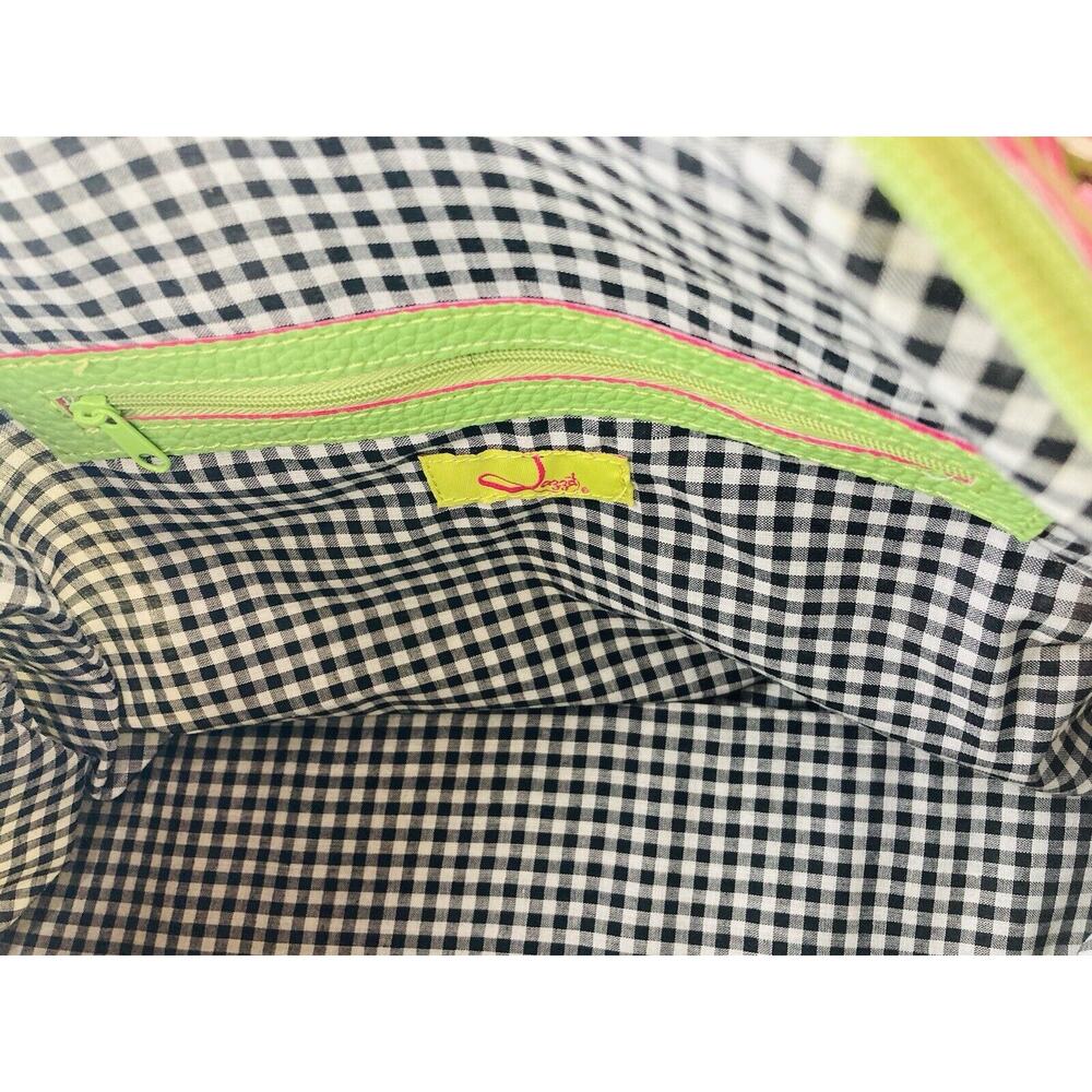 Jazza Vintage Vinyl Plastic Black White Checker Purse Shoulder Bag Lime Neon Gre - Picture 5 of 12